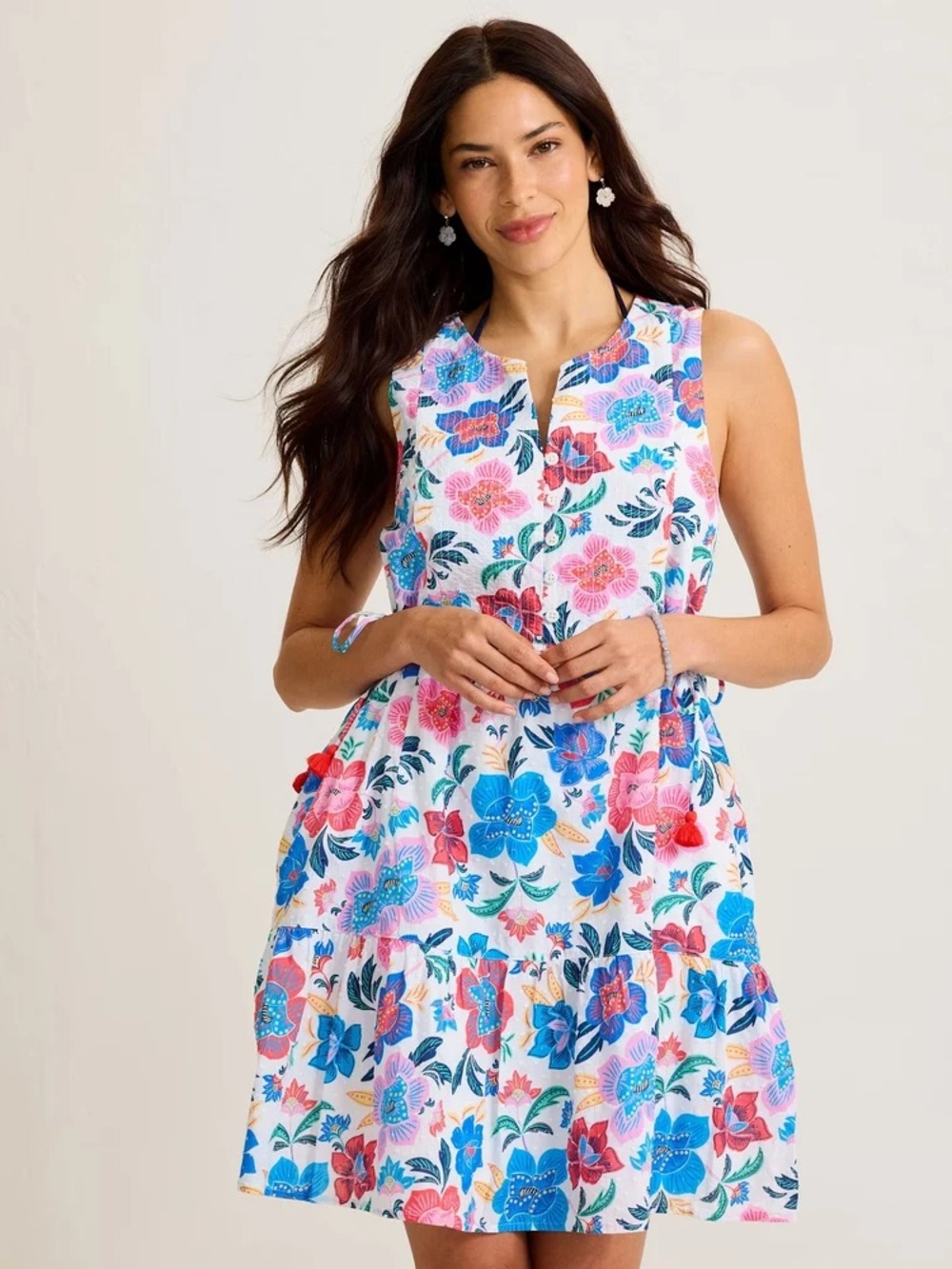 Tommy Bahama White Floral Sleeveless Cover-Up Dress with Pink & Blue Flowers